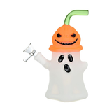 Pumpkin Head Ghost Glow In The Dark Glass Water Pipe | 7.25" | 14mm F | Colors Vary