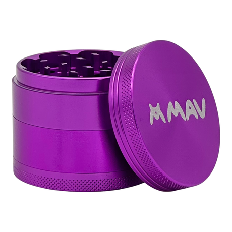 Purple MAV 4-Piece Grinder with textured grip and logo, front view on a white background
