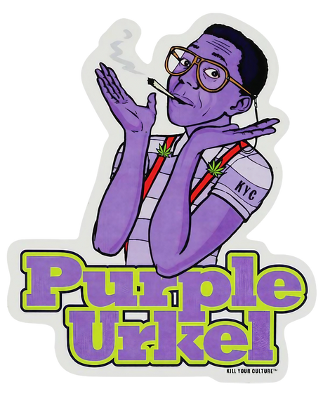 Medium-sized Purple Urkel vinyl sticker with vibrant colors and heavy wall thickness