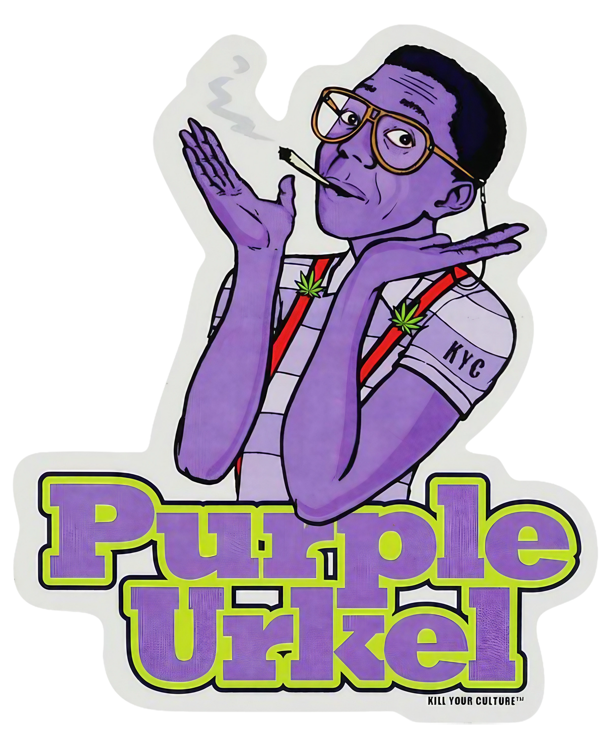 Medium-sized Purple Urkel vinyl sticker with vibrant colors and heavy wall thickness
