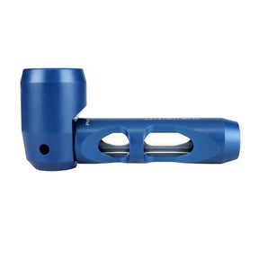 Pyptek Prometheus Pocket Pipe in blue, 4" aluminum and borosilicate glass, side view on white background