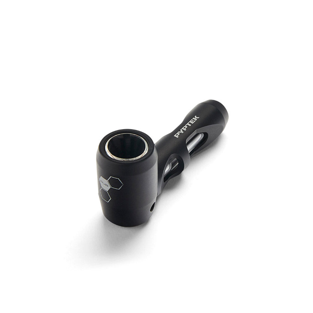 Pyptek Prometheus Pocket Pipe in Black, Portable Aluminum Design with Borosilicate Glass, 4" Size