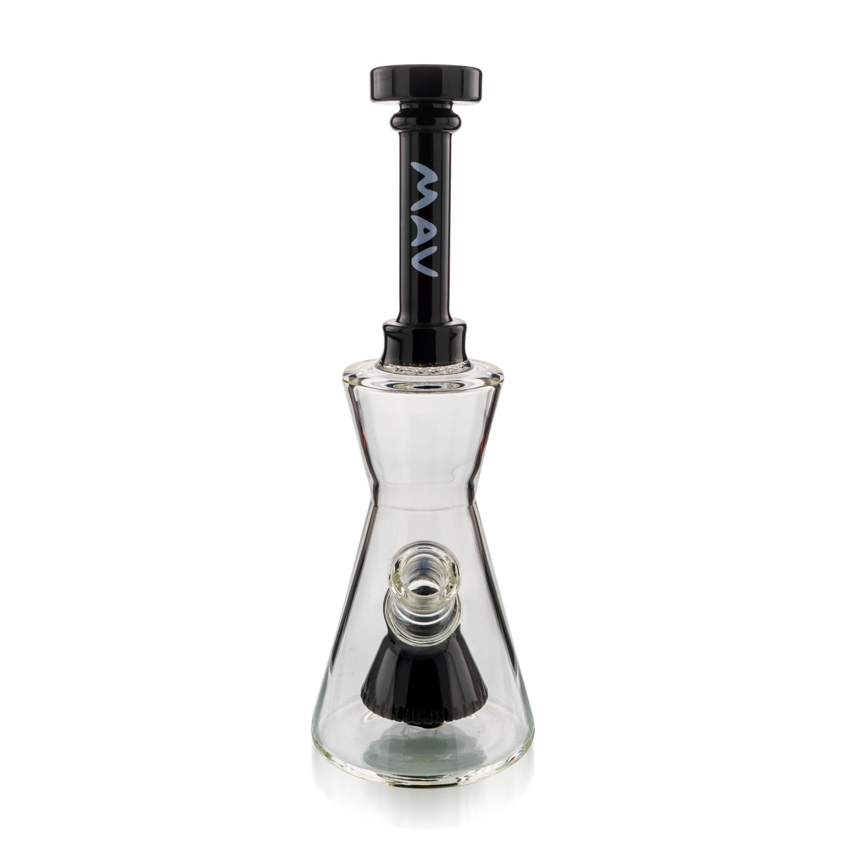 MAV Glass Pyramid Hourglass Bong Front View with Clear Glass and Black Accents