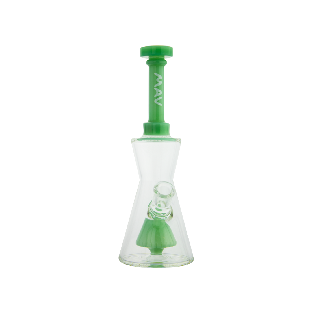 MAV Glass Pyramid Hourglass Bong in Green - Front View on Seamless White Background