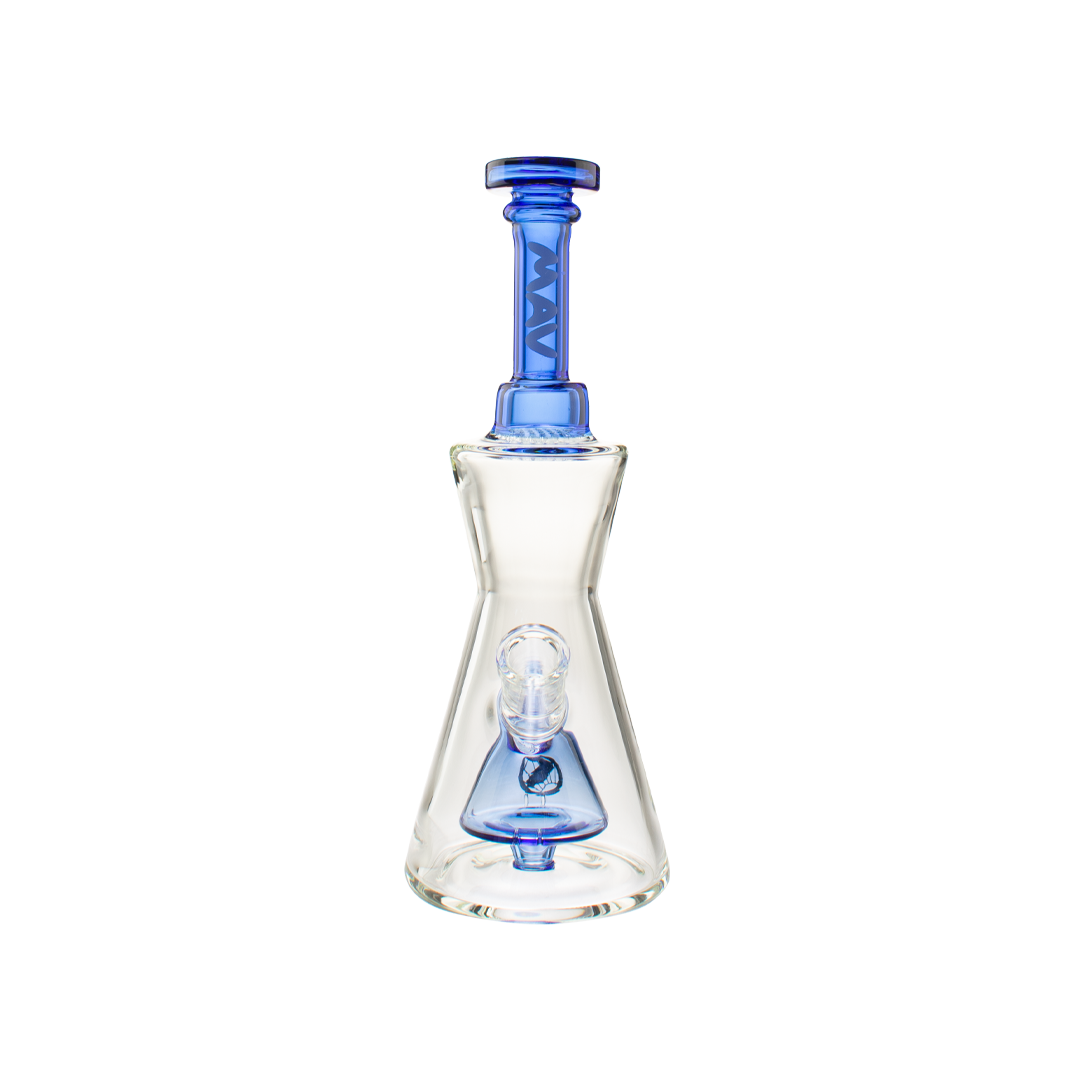 MAV Glass Pyramid Hourglass Bong with Blue Accents - Front View