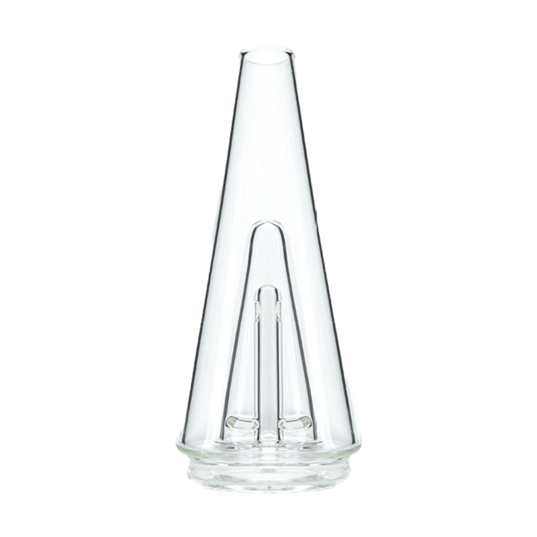 Puffco Peak Glass 2.0 accessory, clear borosilicate, front view on white background