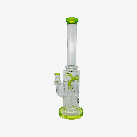 MAV Glass Quad Love Long Neck Double Intake Incycler with Green Accents - Front View