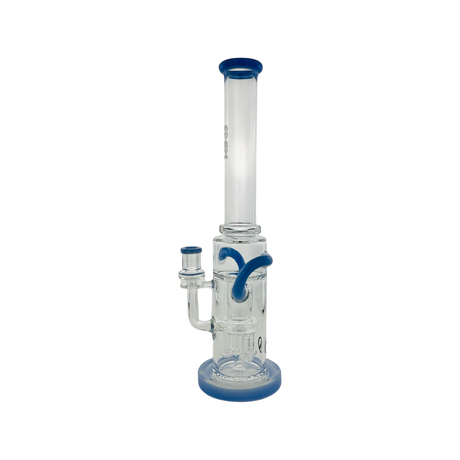 MAV Glass Quad Love Long Neck Double Intake Incycler Dab Rig with Blue Accents - Front View