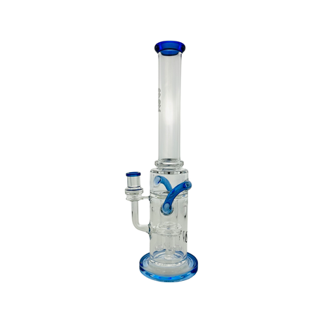MAV Glass Quad Love Long Neck Double Intake Incycler Dab Rig with Blue Accents - Front View