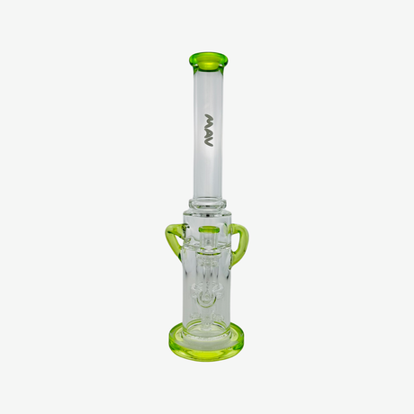 MAV Glass Quad Love Long Neck Double Intake Incycler with Green Accents - Front View