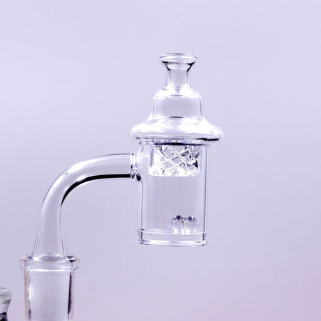 The Stash Shack Quartz Banger Kit with Cyclone Cap & Terp Pearls - Clear, Angled View