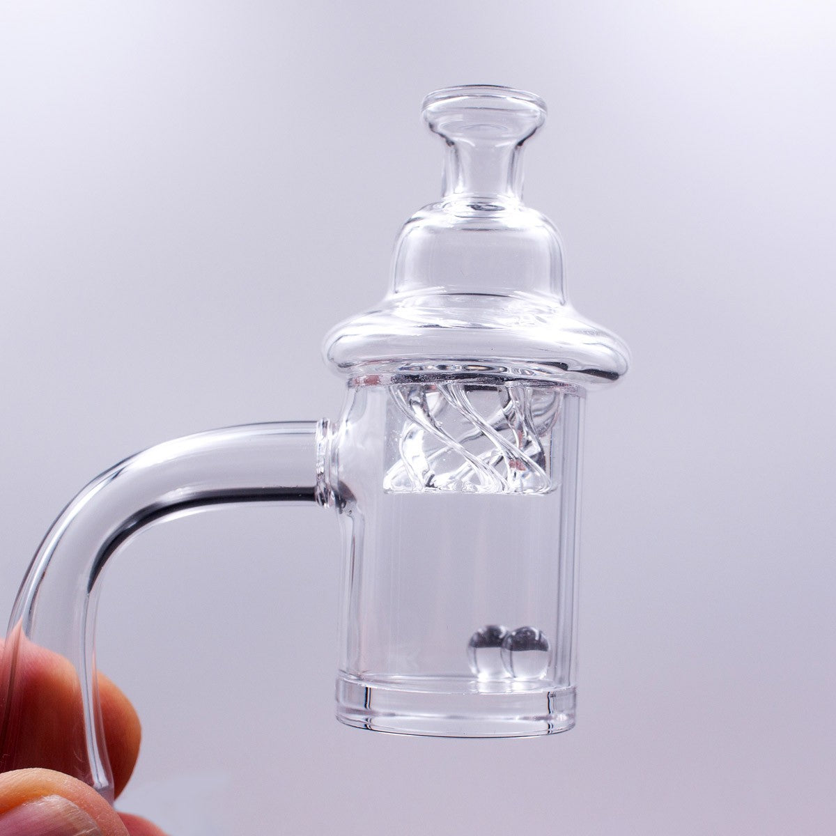 Quartz Banger Kit with Spinning Carb Cap and Terp Pearls by The Stash Shack, angled side view