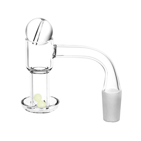 Quartz Banger with Ball Carb Cap & Glow Terp Beads, angled side view on white background