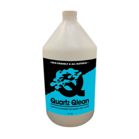 Quartz Qlean eco-friendly cleaning solution for bongs, front view of gallon jug