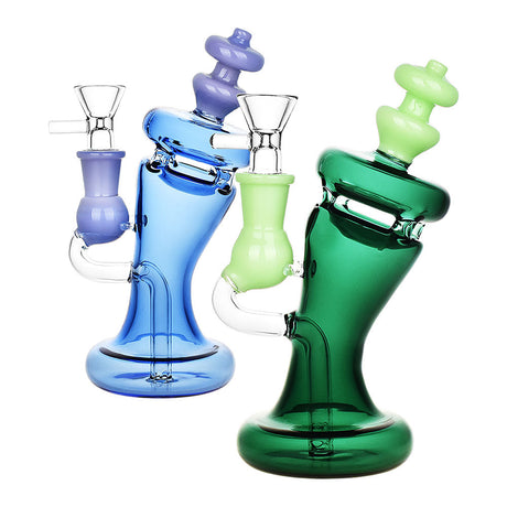 Queen's Gambit Water Pipe in Blue and Green Borosilicate Glass with Chess Piece Design