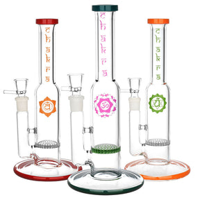 Chakra 9" Water Pipes with Colorful Chakra Designs, 14mm Female Joint, Front View