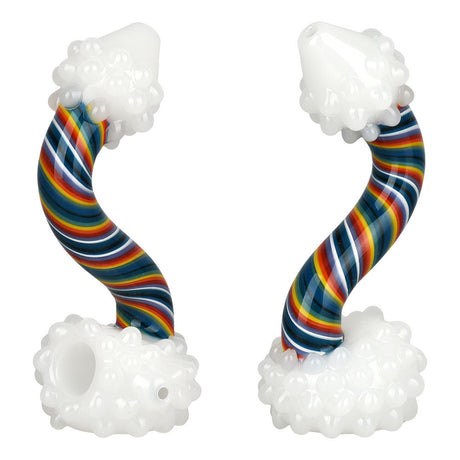 Rainbow Cloud Hand Pipe in Borosilicate Glass, Dual Angle View on White Background
