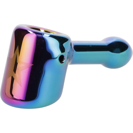 Famous X-Prism Rainbow Fumed Hammer Pipe - 4in, Compact Borosilicate Glass, Side View