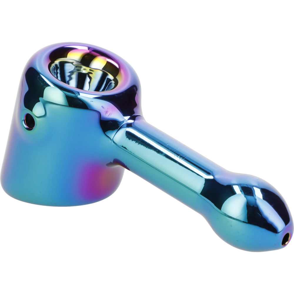 Rainbow Fumed Hammer Pipe by Famous X-Prism, 4in Borosilicate Glass, Side View on White