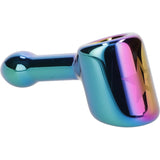 Rainbow Fumed Hammer Pipe by Famous X-Prism, 4in Borosilicate Glass, Side View, Compact Design