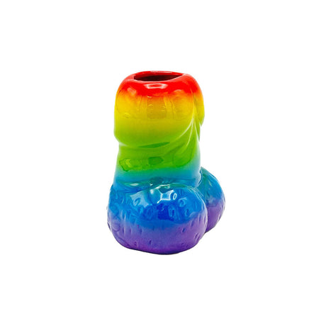 Rainbow Penis Ceramic Shot Glass - 3oz, Novelty Multi-Colored Design, Front View