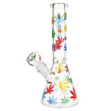 Rainbow Pride Leaf Glow Glass Beaker Water Pipe | 10.25" | 14mm F