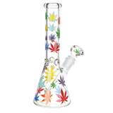 Rainbow Pride Leaf Glow Glass Beaker Water Pipe | 10.25" | 14mm F