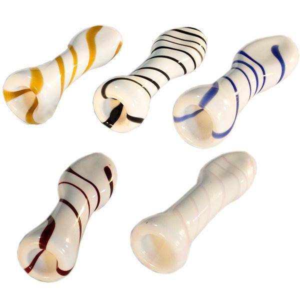 Assorted Rainbow Stripe Glass Chillums by Valiant Distribution, compact and portable design, top view