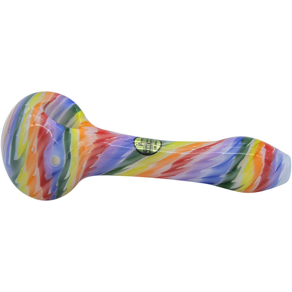 LA Pipes Rainbow Tie-Dye Glass Spoon Pipe, 4.35" Borosilicate, Top View on White