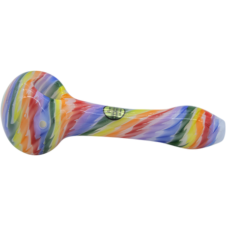 LA Pipes Rainbow Tie-Dye Glass Spoon Pipe, 4.35" Borosilicate, Top View on White