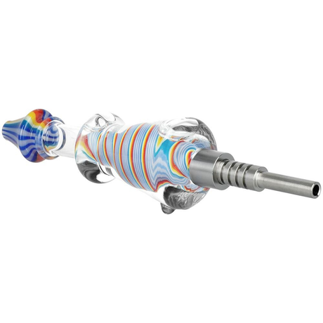 Rainbow Twist Glycerin Glass Dab Straw | Titanium Tip | 7.5" | Colors Vary