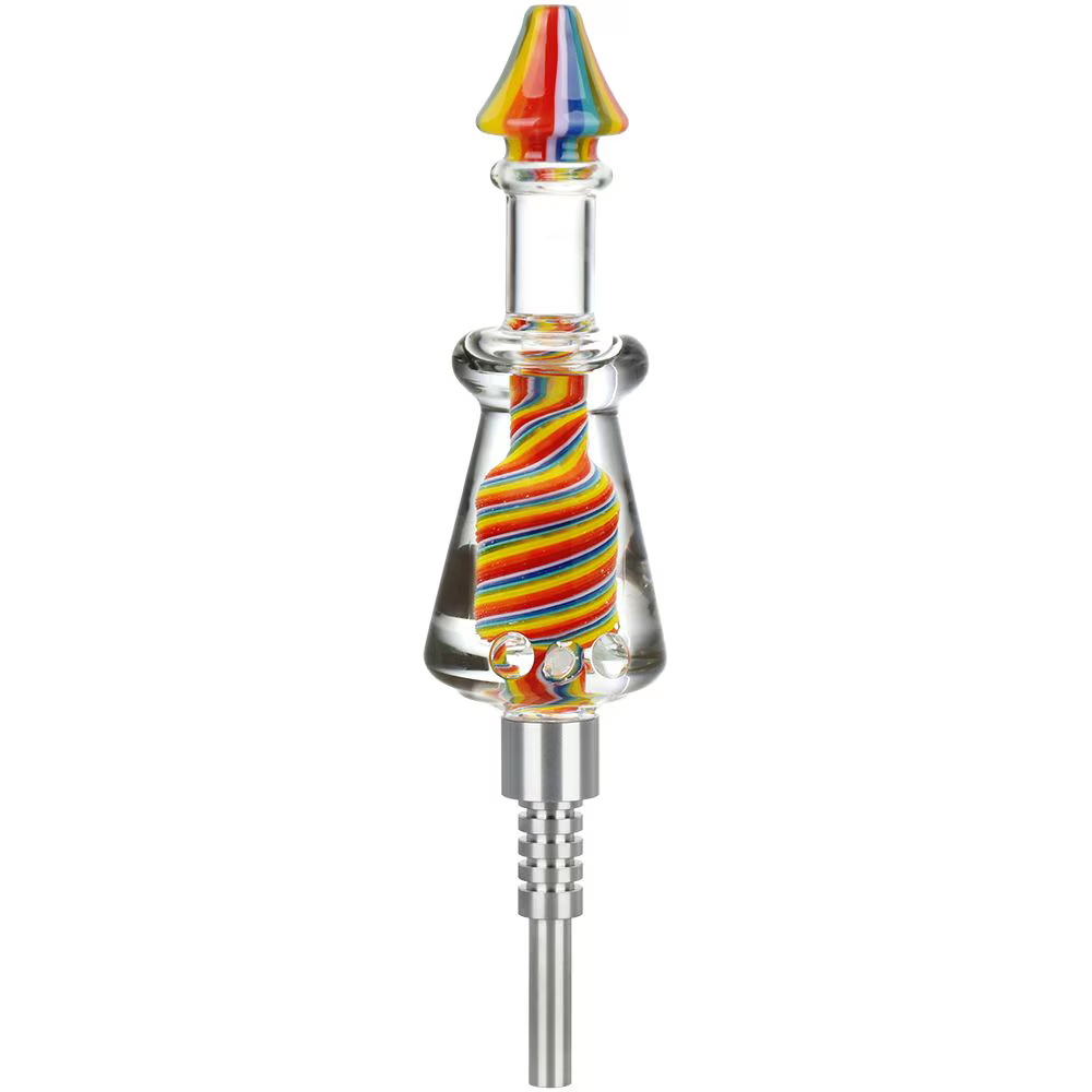 Rainbow Twist Glycerin Glass Dab Straw | Titanium Tip | 7.5" | Colors Vary