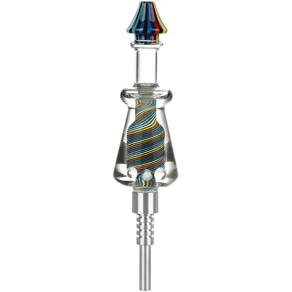 Rainbow Twist Glycerin Glass Dab Straw | Titanium Tip | 7.5" | Colors Vary