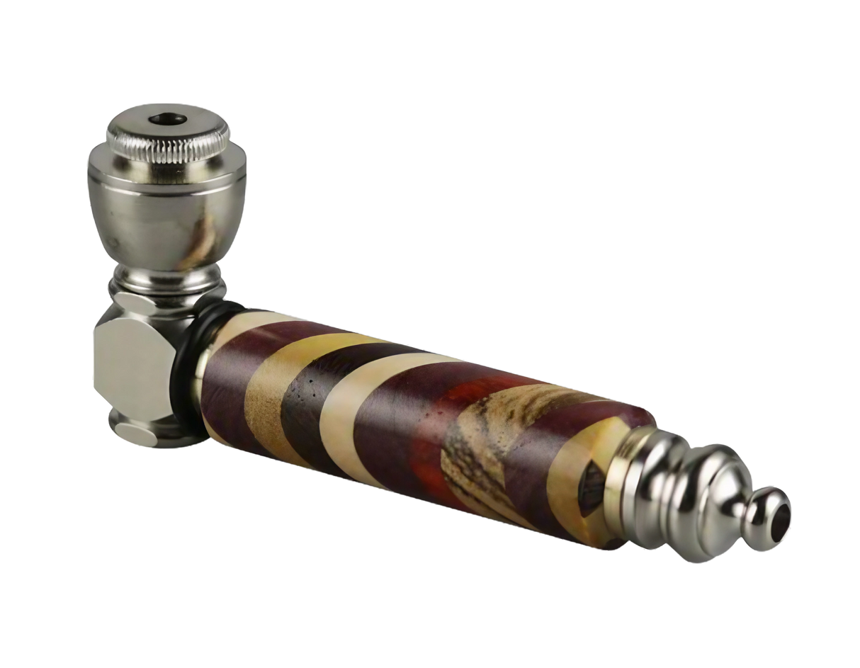 Rainbow Wood & Stainless Steel Hand Pipe, USA Made, for Dry Herbs, Angled Side View