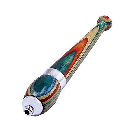 Rainbow Wood Zeppelin One Hitter with Chrome Accent, angled side view on white background