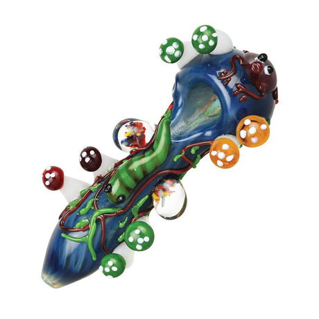 Rainforest Ecology Glass Pipe - 6" Borosilicate with Vibrant Mushroom Accents