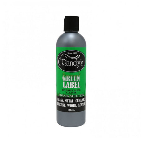 Randy's Green Label Cleaner 12oz bottle for bongs, pipes, and rigs, front view on white background