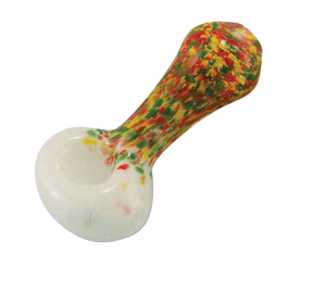 Rasta Color Frit Glass Pipe, 3" Borosilicate Spoon Design, Heavy Wall, Side View