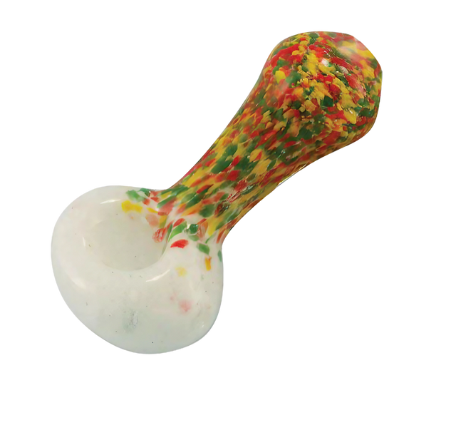 Rasta Color Frit Glass Pipe, 3" Borosilicate Spoon Design, Heavy Wall, Side View