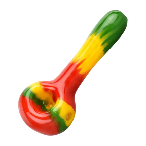 Rasta Color Spoon Hand Pipe, 4.75" Borosilicate Glass, Portable Design, Top View