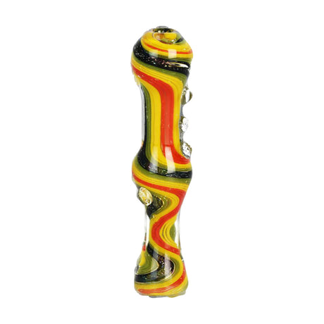 Rasta Dicro Banded Chillum with Marbles, 3.5" Compact Borosilicate Glass Pipe, Side View