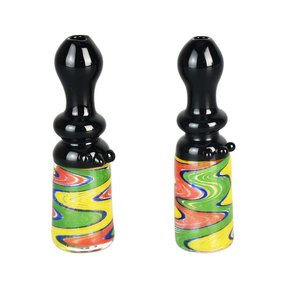 Rasta Dream Machine Chillum Pipe with vibrant swirl design, front and angle view on white background