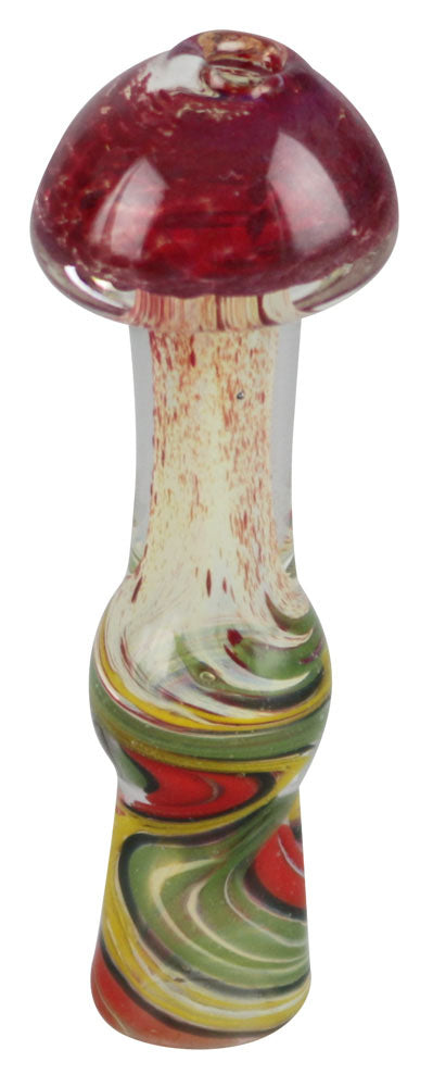 Rasta Shroom Chillum Pipe, 3.25" Borosilicate Glass, Portable Design, Front View