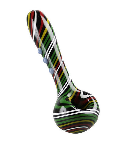 Rasta Worked Swirl Hand Pipe, 5.25" Borosilicate Glass, Portable Spoon Design, For Dry Herbs