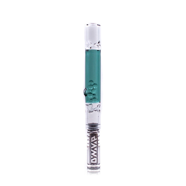 Teal Rattler Glass Cooling Stem for DynaVap, front view on a white background, enhances vapor smoothness