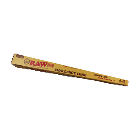 RAW 2ft Long Fillable Challenge Cone for Dry Herbs, Diagonal View on Striped Background