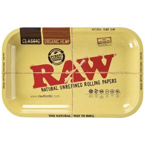 RAW Aluminum High Sided Rolling Tray 11x7" Top View with Classic Design
