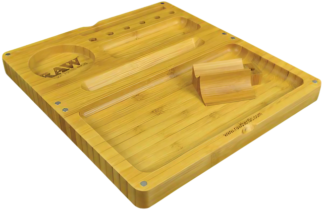 RAW Backflip Magnetic Bamboo Rolling Tray with Built-In Ashtray and Scoop - Top View
