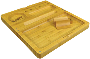 RAW Backflip Magnetic Bamboo Rolling Tray with Built-In Ashtray and Scoop - Top View