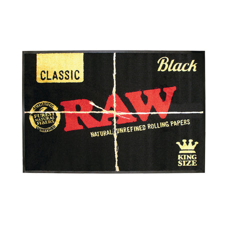 RAW Black Door Mat featuring bold logo, perfect for home decor enthusiasts, size 31.5" x 47.25" front view